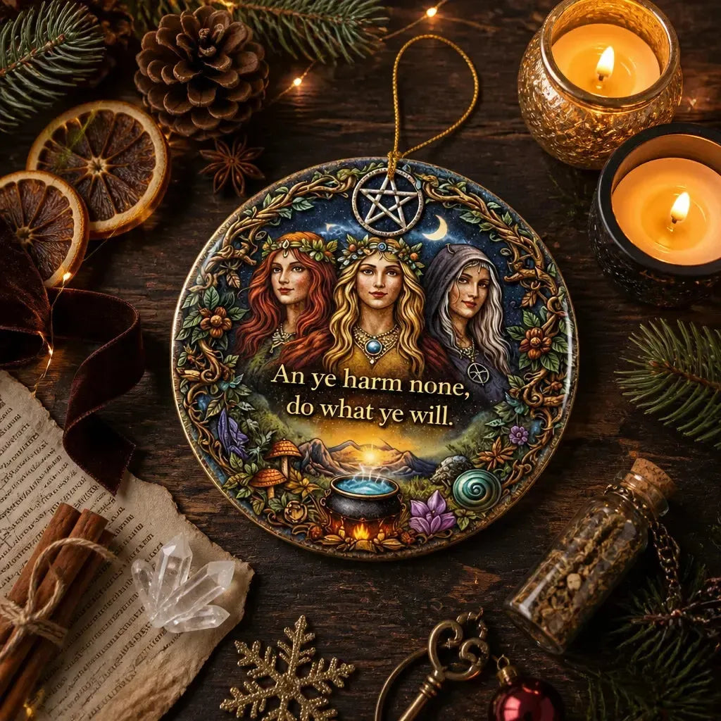 Triple Goddess Pagan Yule Ceramic Ornament – Wiccan Maiden Mother Crone Decor_mockup_3.webp