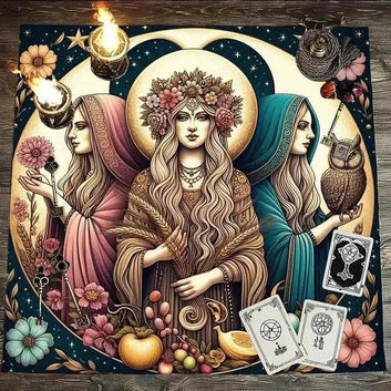Triple Goddess Wicca Altar Cloth - Witchcraft Tarot Tablecloth for Reading Divination Pagan Home Decor-MoonChildWorld