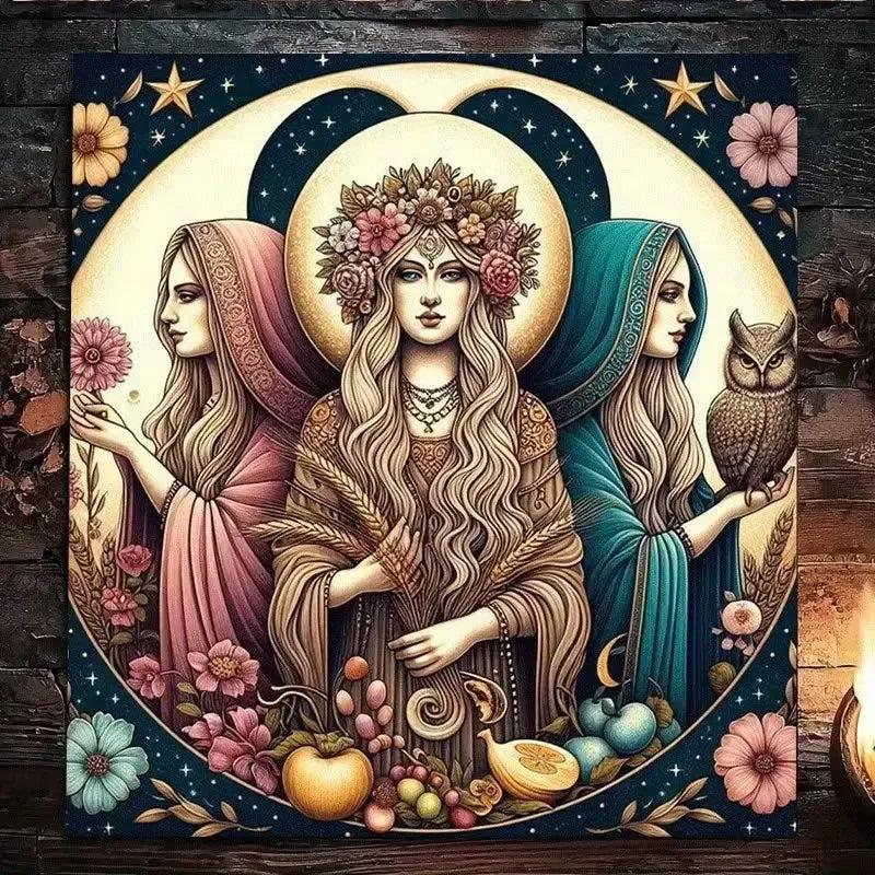 Triple Goddess Wicca Altar Cloth - Witchcraft Tarot Tablecloth for Reading Divination Pagan Home Decor-MoonChildWorld