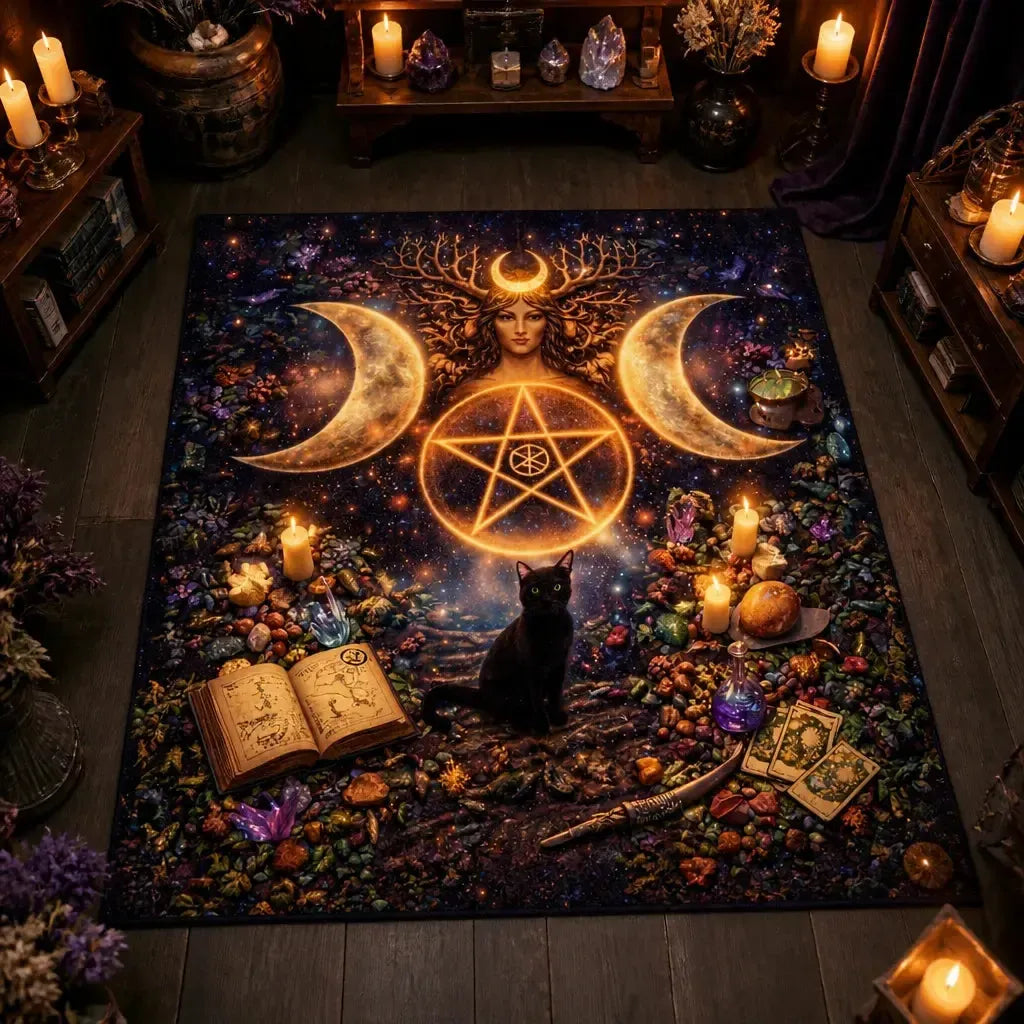 Triple Moon & Black Cat Area Rug – Witchy Carpet for Wicca Decor_mockup_2.webp