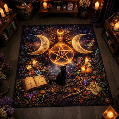 Triple Moon & Black Cat Area Rug – Witchy Carpet for Wicca Decor_mockup_2.webp