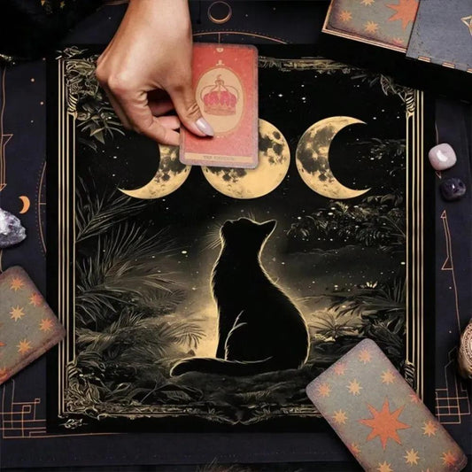 Triple Moon Black Cat Wicca Altar Cloth Witchy Tarot Tablecloth for Divination Wicca Decor-MoonChildWorld