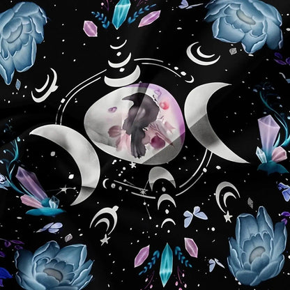Triple Moon Black Raven Wicca Duvet Cover Set Wiccan Bedding Set Witchy Home Decor-MoonChildWorld