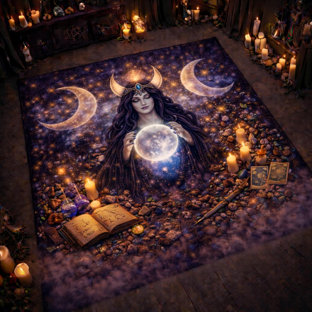 Triple Moon Goddess Area Rug – Wiccan Spiritual Carpet for Pagan Altar-MoonChildWorld
