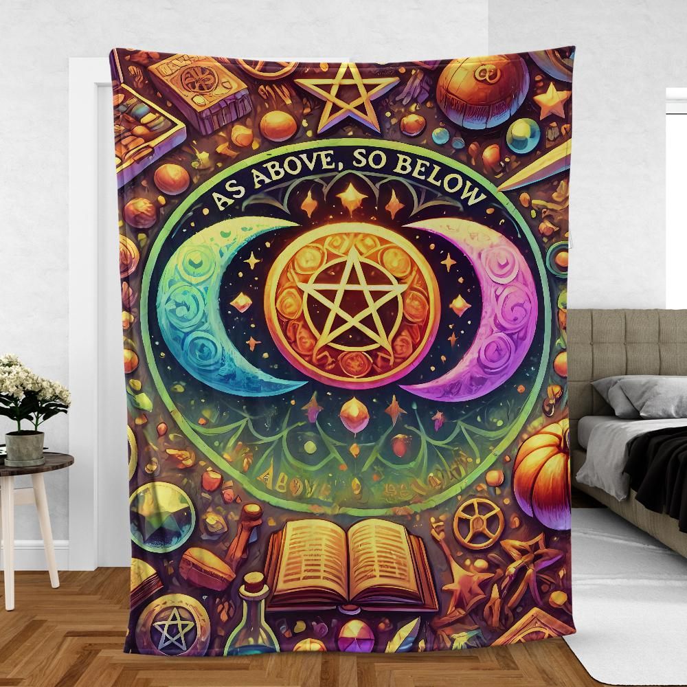 Triple Moon Goddess Blanket - Pagan Wicca Ritual Throw with Celestial Symbols-MoonChildWorld