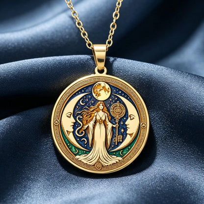 Triple Moon Goddess Enamel Necklace Wiccan Witch Amulet-MoonChildWorld