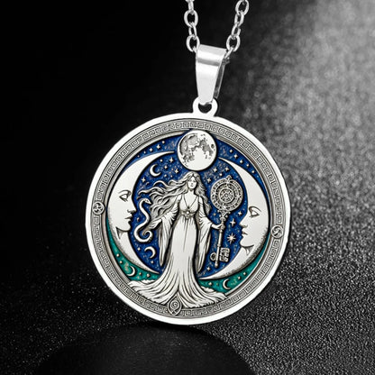 Triple Moon Goddess Enamel Necklace Wiccan Witch Amulet-MoonChildWorld