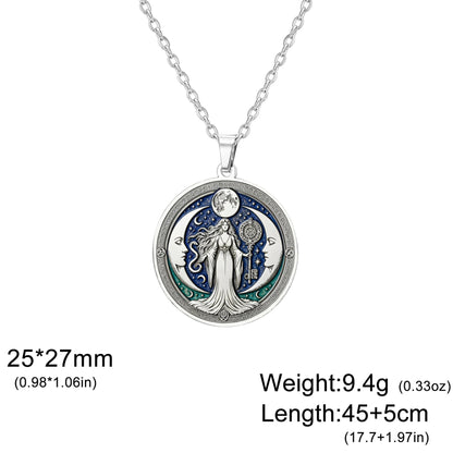 Triple Moon Goddess Enamel Necklace Wiccan Witch Amulet-MoonChildWorld