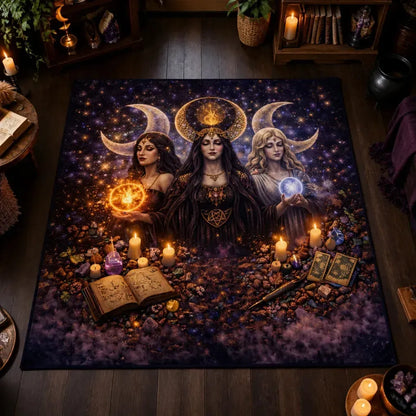 Triple Moon Goddess Hecate Area Rug – Sacred Pagan Carpet for Witchy Room_mockup_2.webp