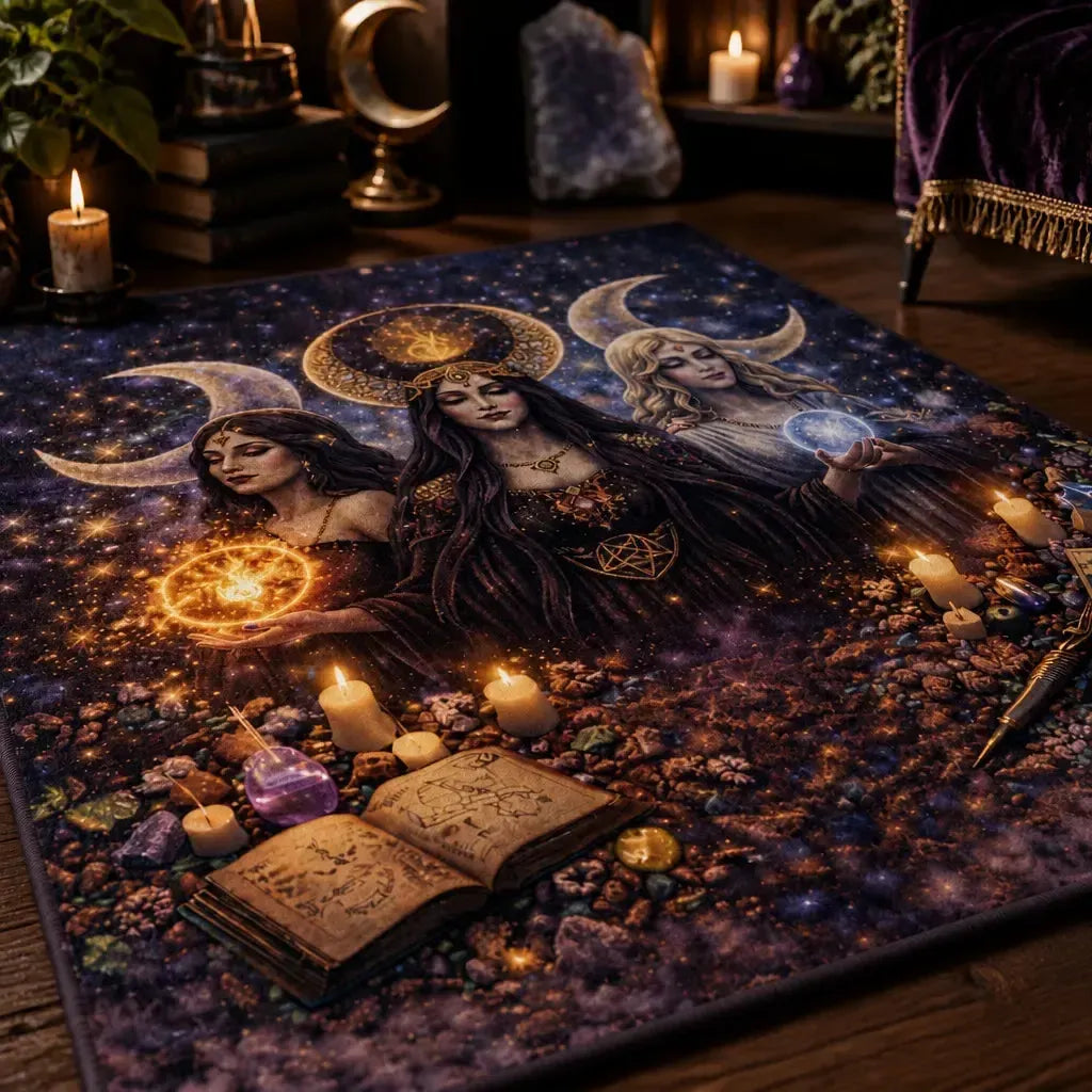 Triple Moon Goddess Hecate Area Rug – Sacred Pagan Carpet for Witchy Room_mockup_3.webp