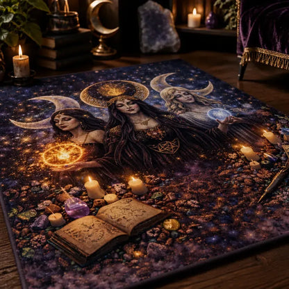 Triple Moon Goddess Hecate Area Rug – Sacred Pagan Carpet for Witchy Room_mockup_3.webp
