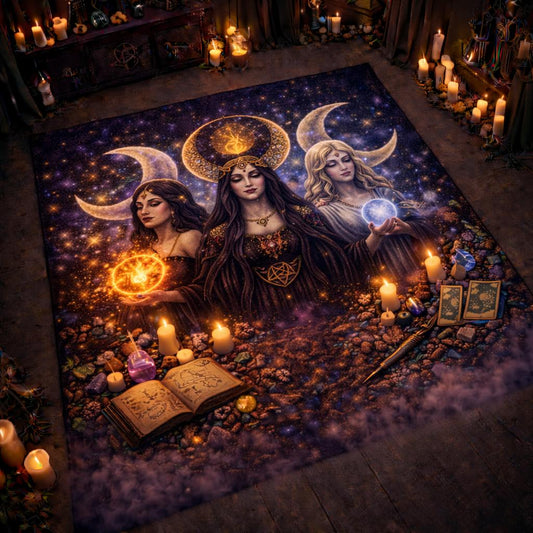 Triple Moon Goddess Hecate Area Rug – Sacred Pagan Carpet for Witchy Room-MoonChildWorld
