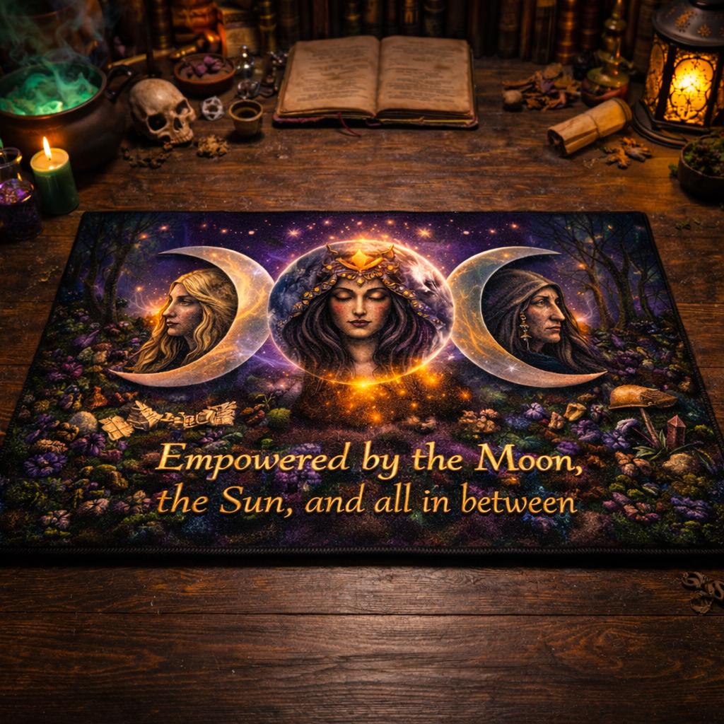 Triple Moon Goddess Hecate Doormat – Wicca Pagan Welcome Mat for Witchy Entryway-MoonChildWorld