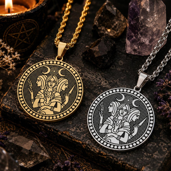 Triple moon goddess Hecate pendant necklace silver – Wiccan Pagan lunar amulet jewelry