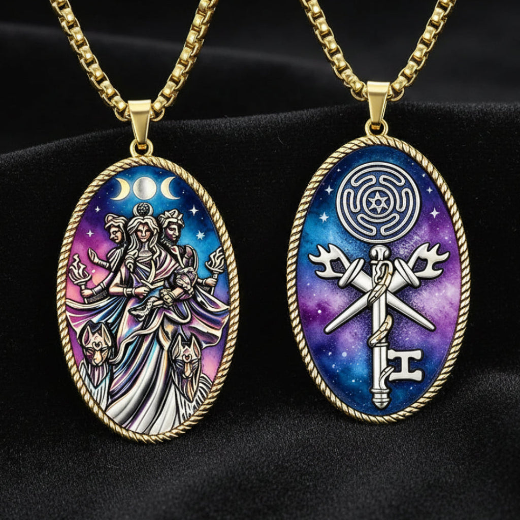 Triple moon goddess pendant worn – witch talisman styling