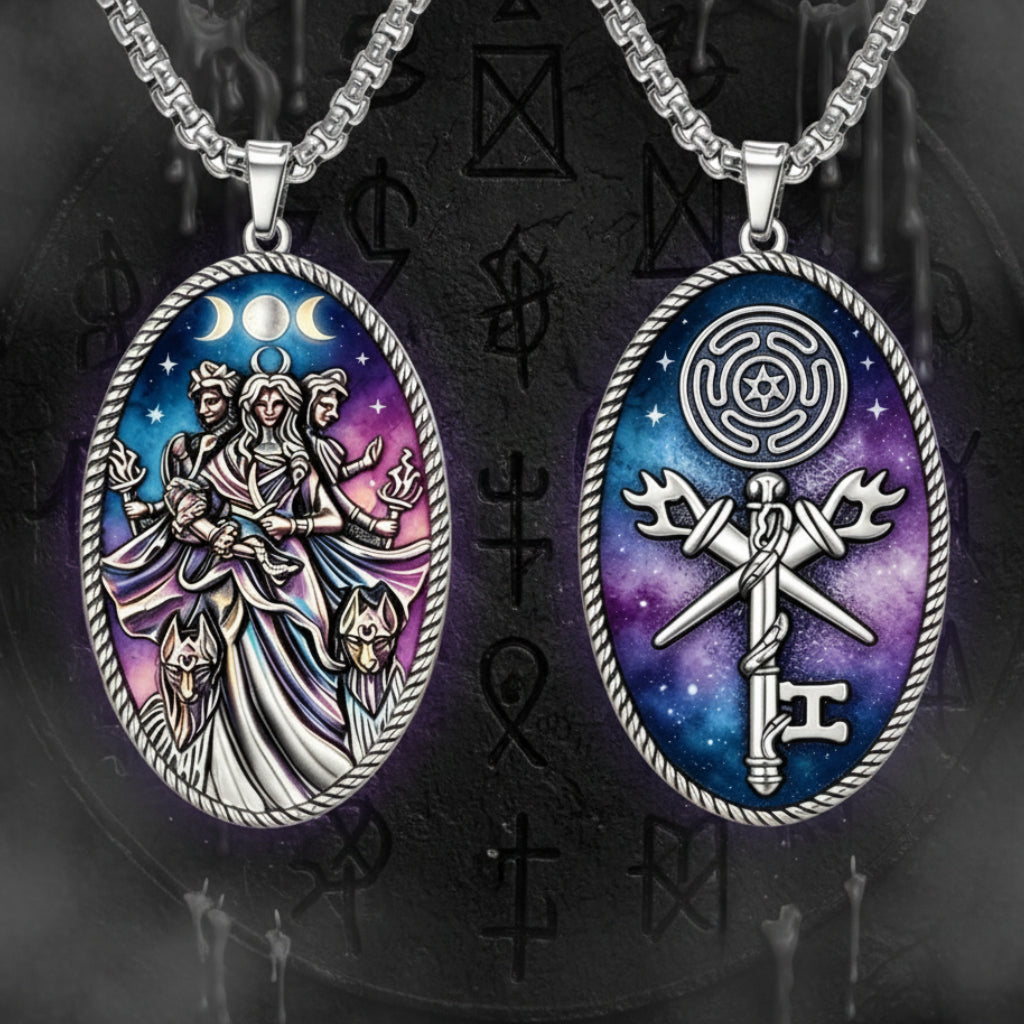Triple moon goddess necklace – everyday protection amulet side view