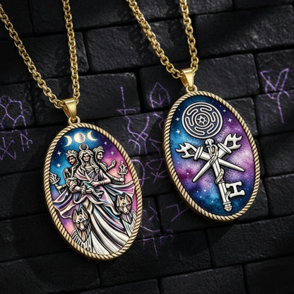 Hecate triple moon talisman – wiccan lunar magic jewelry detail