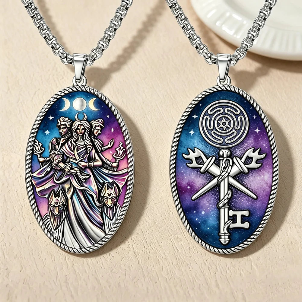 Triple moon Hecate necklace – pendant size and scale reference