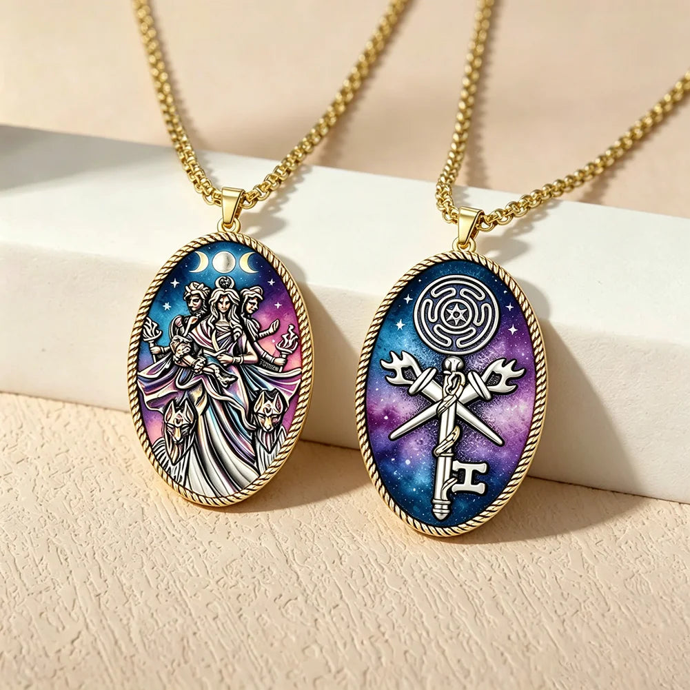 Triple moon goddess Hecate necklace – vintage witch talisman pendant