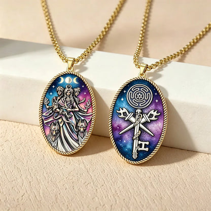 Triple moon goddess Hecate necklace – vintage witch talisman pendant