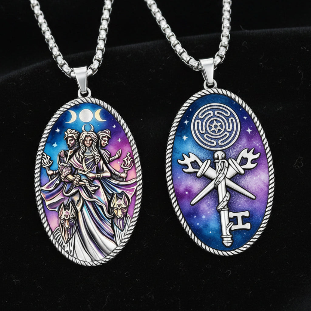 Triple moon Hecate amulet – pagan spiritual gift for witches