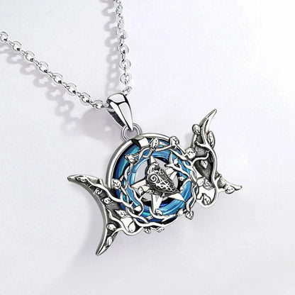 Triple Moon Goddess Necklace Blue Crystal Wiccan Moon Necklace 925 Silver Pagan Jewelry-MoonChildWorld