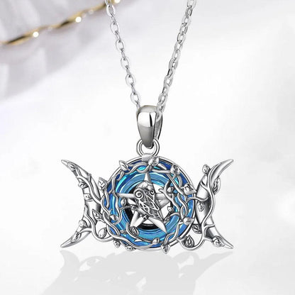 Triple Moon Goddess Necklace Blue Crystal Wiccan Moon Necklace 925 Silver Pagan Jewelry-MoonChildWorld