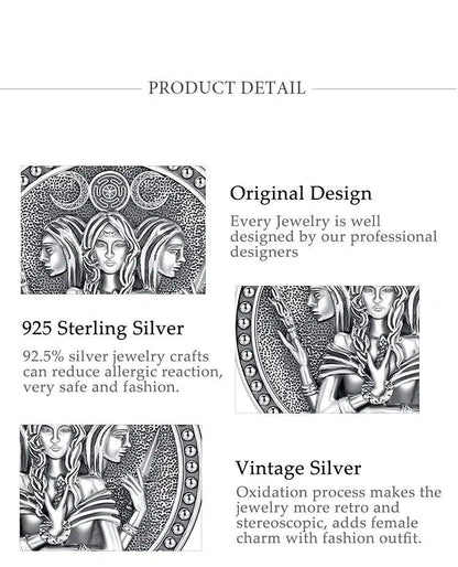 Sterling silver Triple Moon Goddess Hecate amulet with intricate vintage design, showcasing original craftsmanship.