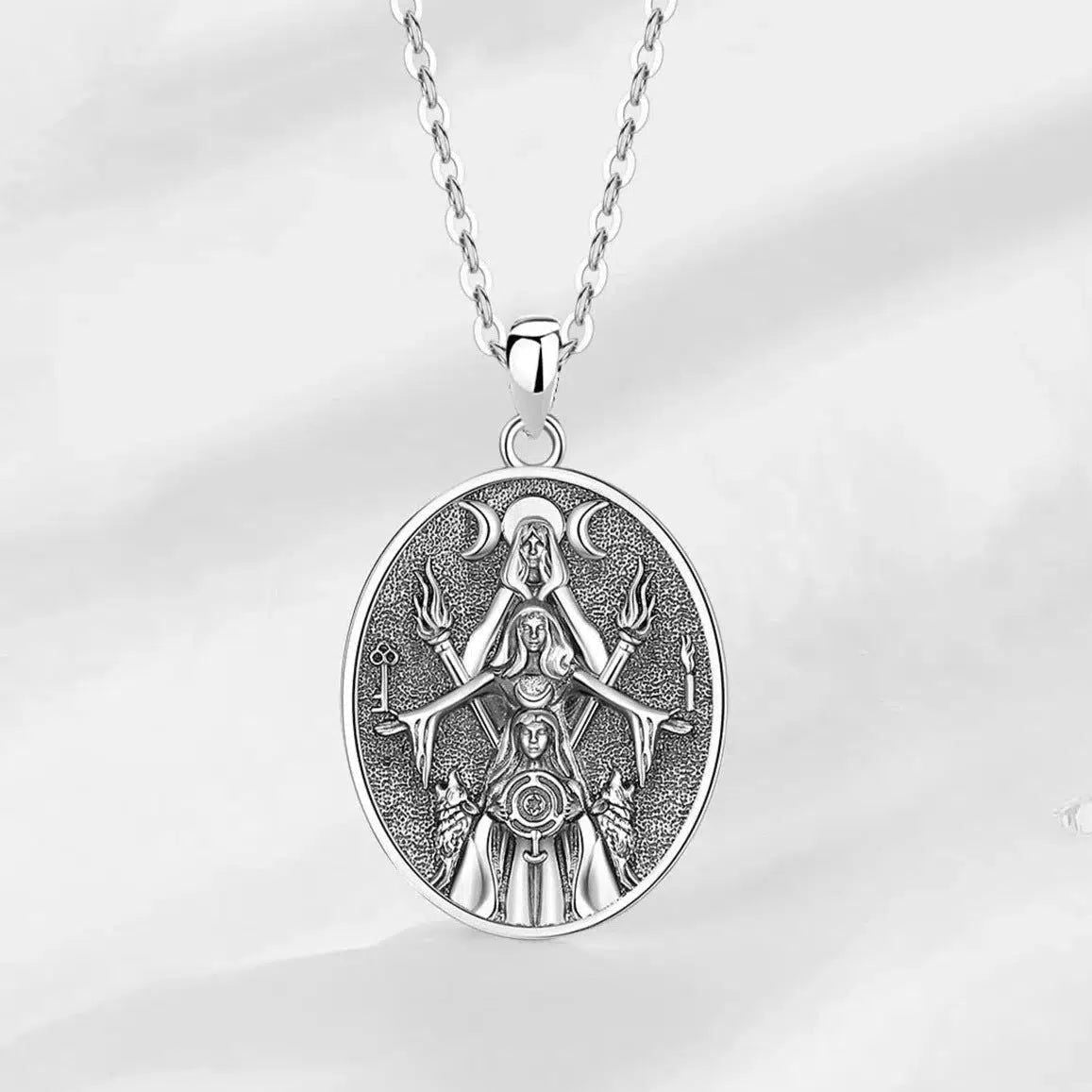 Triple Moon Goddess Necklace Hecate Amulet Pendant Triple Goddess Jewelry-MoonChildWorld