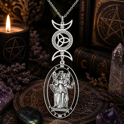 Triple Moon Goddess Necklace Hecate Goddess Wicca Necklace Pagan Jewelry-MoonChildWorld
