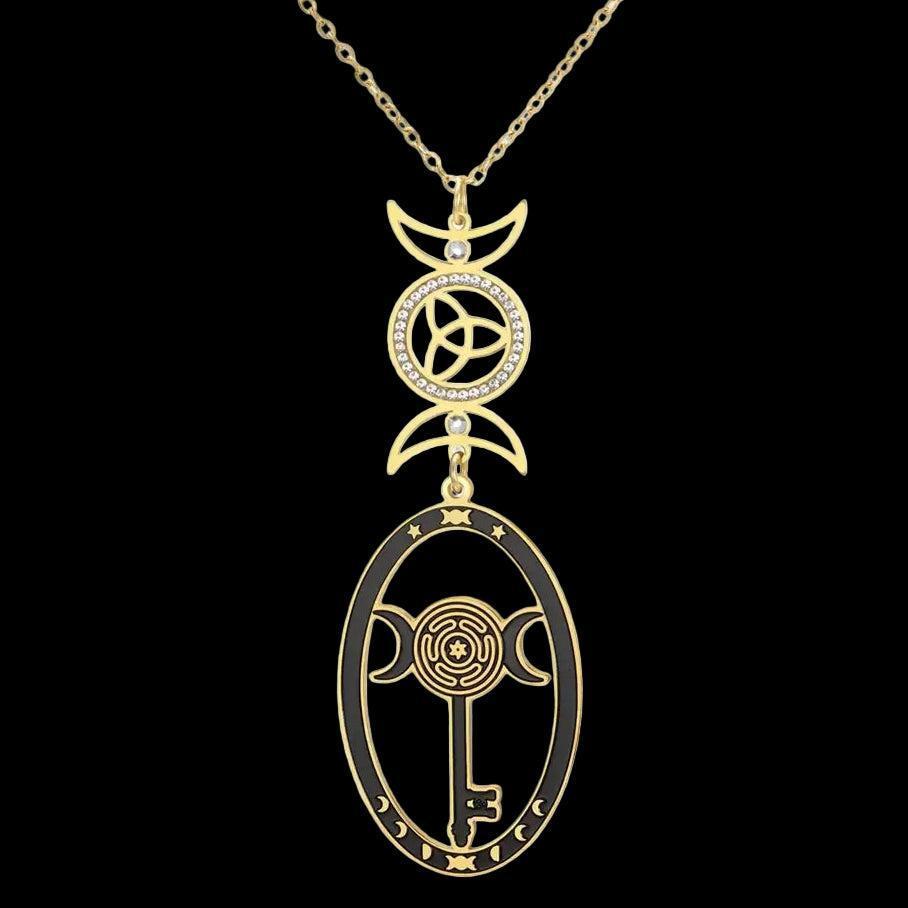 Triple Moon Goddess Necklace Hecate Goddess Wicca Necklace Pagan Jewelry-MoonChildWorld