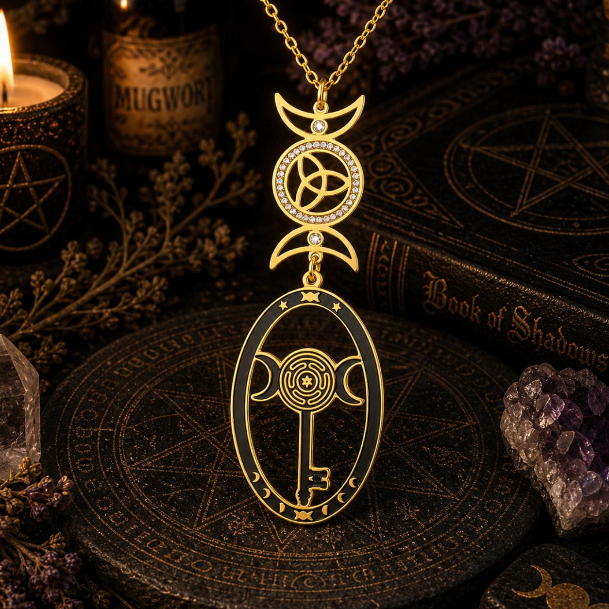 Triple Moon Goddess Necklace Hecate Goddess Wicca Necklace Pagan Jewelry-MoonChildWorld