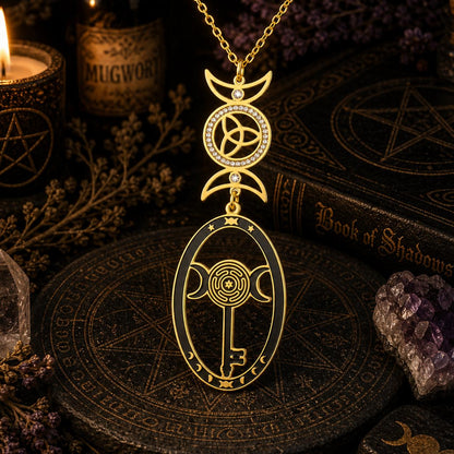 Triple Moon Goddess Necklace Hecate Goddess Wicca Necklace Pagan Jewelry-MoonChildWorld