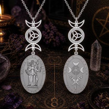 Triple Moon Goddess Necklace Hecate Goddess Wicca Necklace Pagan Jewelry-MoonChildWorld