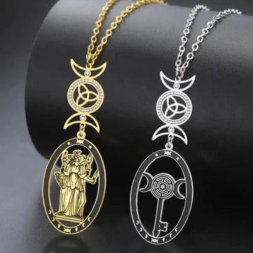 Triple Moon Goddess Necklace Hecate Goddess Wicca Necklace Pagan Jewelry-MoonChildWorld