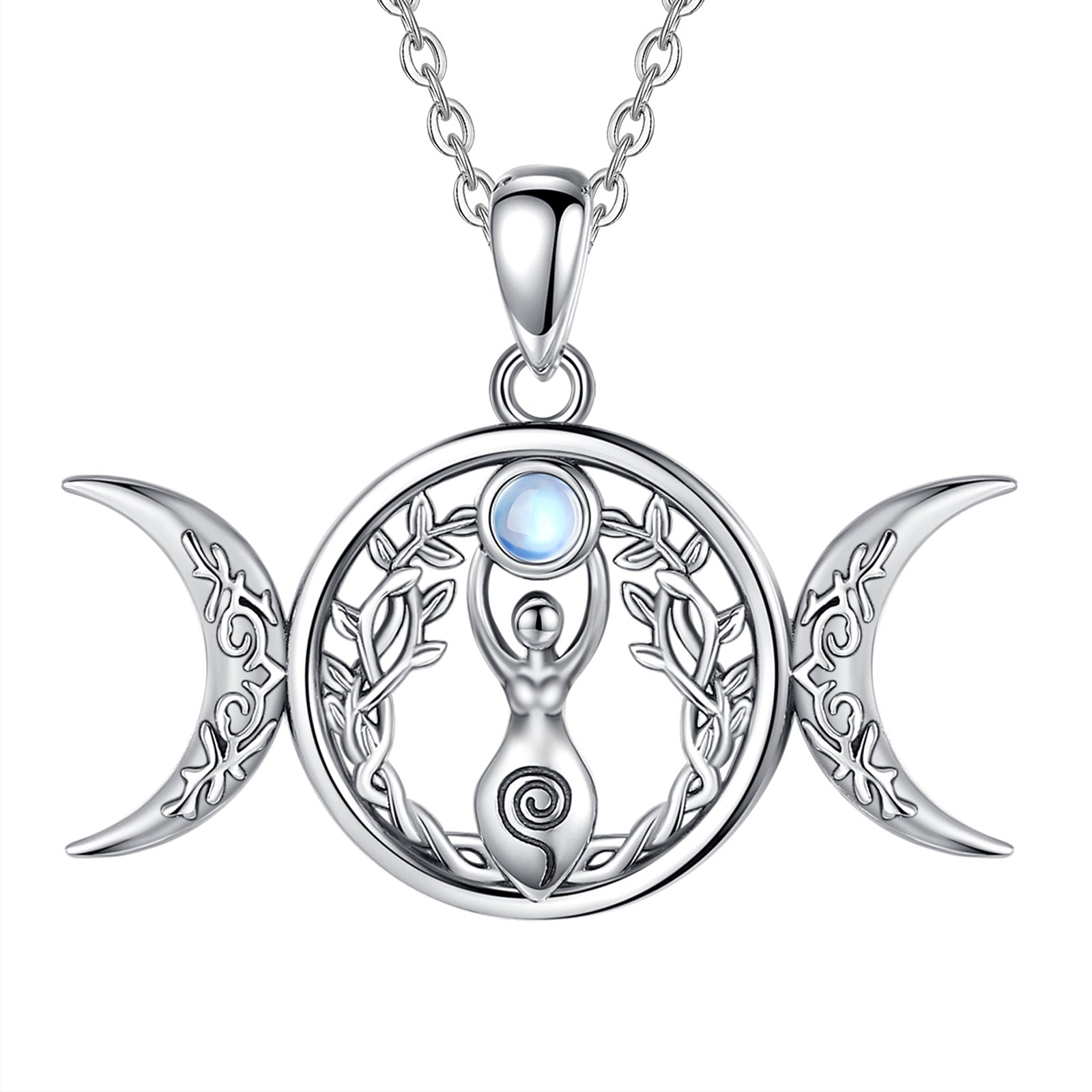 Triple Moon Goddess Necklace Pagan Jewelry-MoonChildWorld