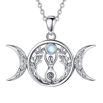 Triple Moon Goddess Necklace Pagan Jewelry-MoonChildWorld