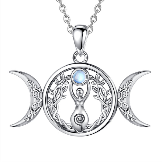 Triple Moon Goddess Necklace Pagan Jewelry