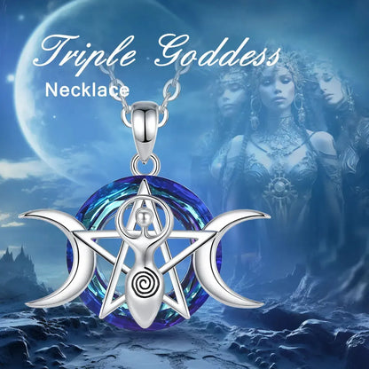 Triple Moon necklace with moonlit goddess artwork