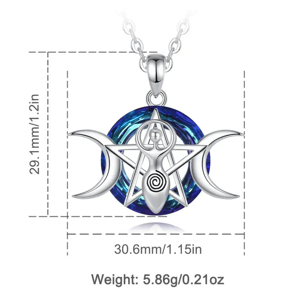 Goddess pendant size diagram, 29.1 by 30.6 mm