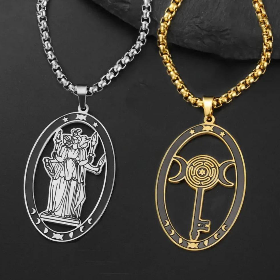 Triple Moon Goddess Necklace Wheel of Hecate Necklace Wiccan Pagan Jewelry-MoonChildWorld