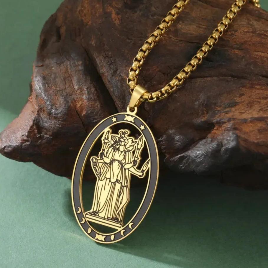 Triple Moon Goddess Necklace Wheel of Hecate Necklace Wiccan Pagan Jewelry-MoonChildWorld