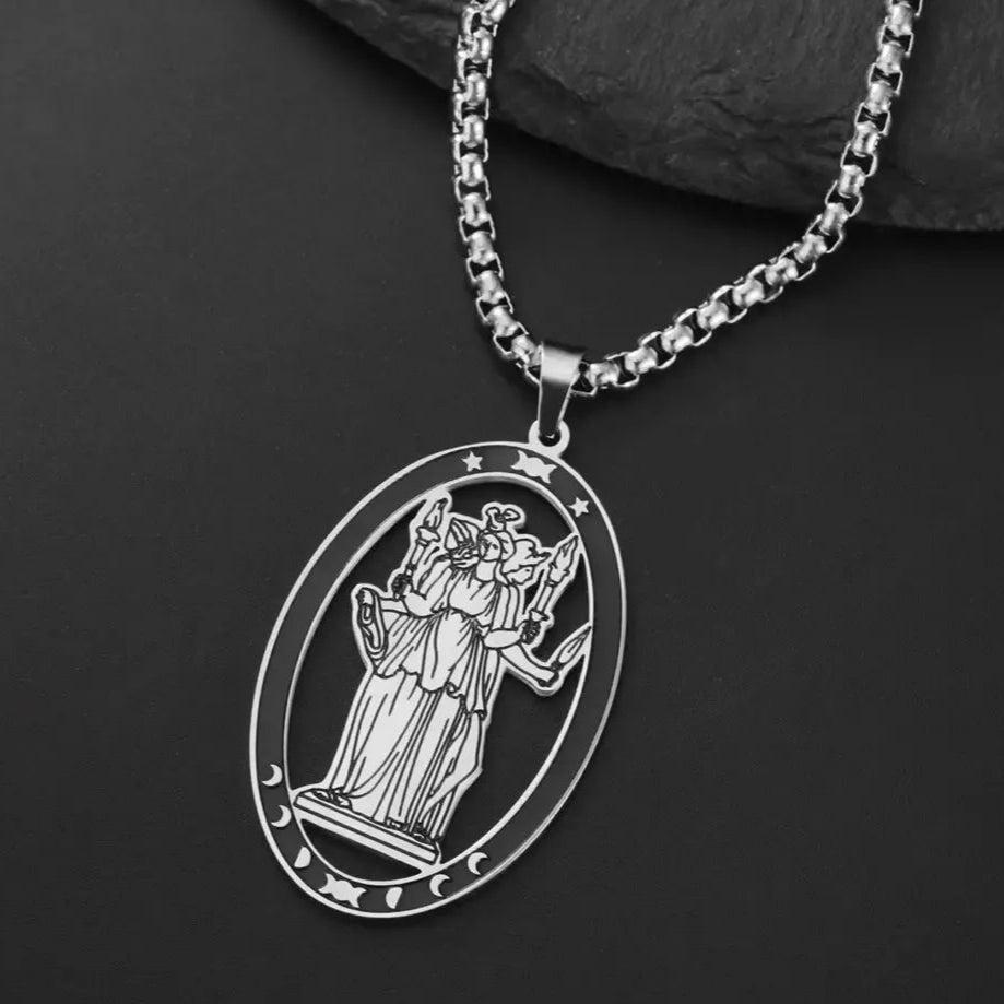 Triple Moon Goddess Necklace Wheel of Hecate Necklace Wiccan Pagan Jewelry-MoonChildWorld