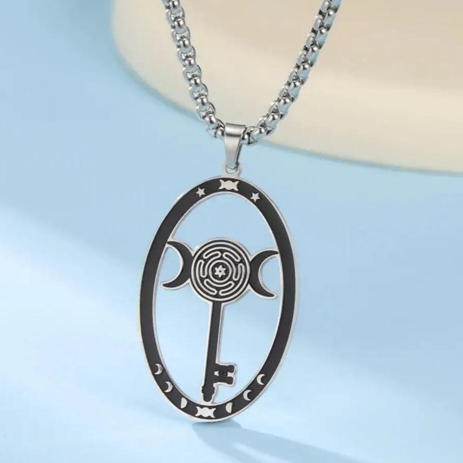 Triple Moon Goddess Necklace Wheel of Hecate Necklace Wiccan Pagan Jewelry-MoonChildWorld