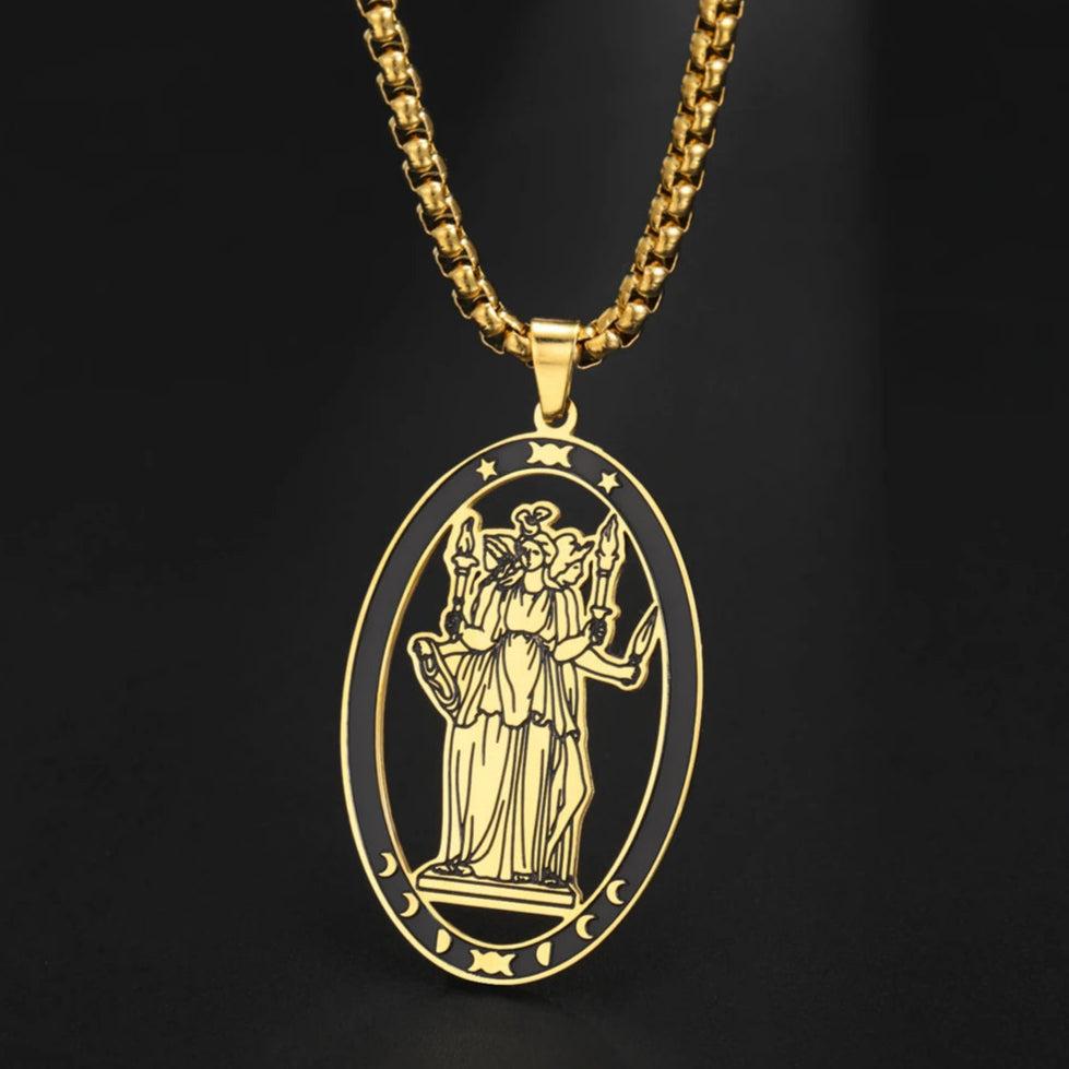 Triple Moon Goddess Necklace Wheel of Hecate Necklace Wiccan Pagan Jewelry-MoonChildWorld