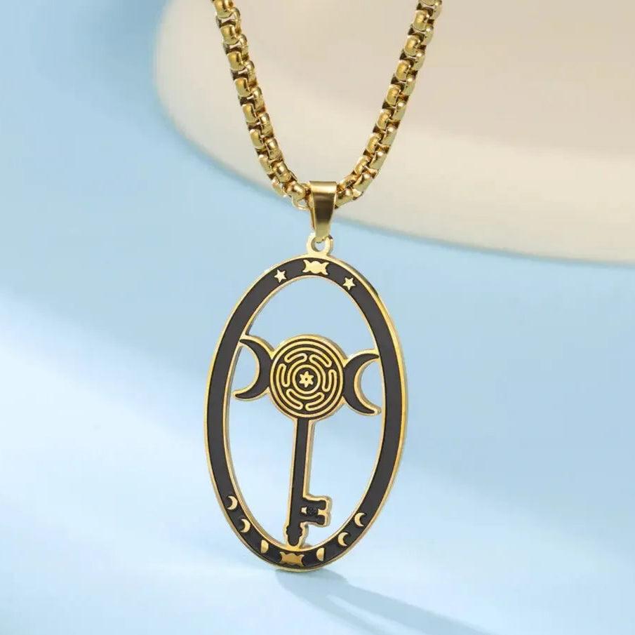 Triple Moon Goddess Necklace Wheel of Hecate Necklace Wiccan Pagan Jewelry-MoonChildWorld