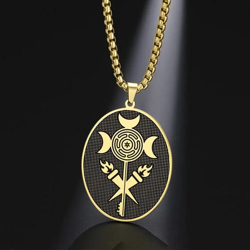 Triple Moon Goddess Necklace Wheel of Hecate Necklaces Wicca Pagan Jewelry-MoonChildWorld