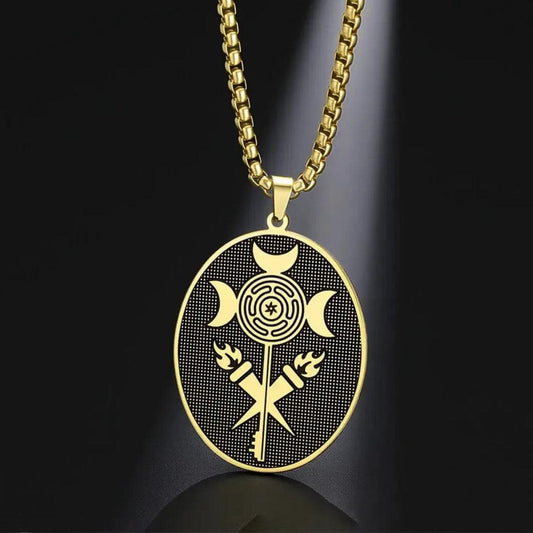 Triple Moon Goddess Necklace Wheel of Hecate Necklaces Wicca Pagan Jewelry-MoonChildWorld