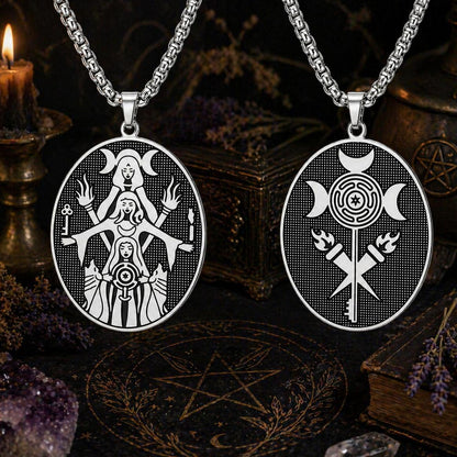 Triple Moon Goddess Necklace Wheel of Hecate Necklaces Wicca Pagan Jewelry-MoonChildWorld