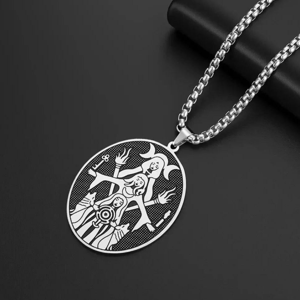 Triple Moon Goddess Necklace Wheel of Hecate Necklaces Wicca Pagan Jewelry-MoonChildWorld